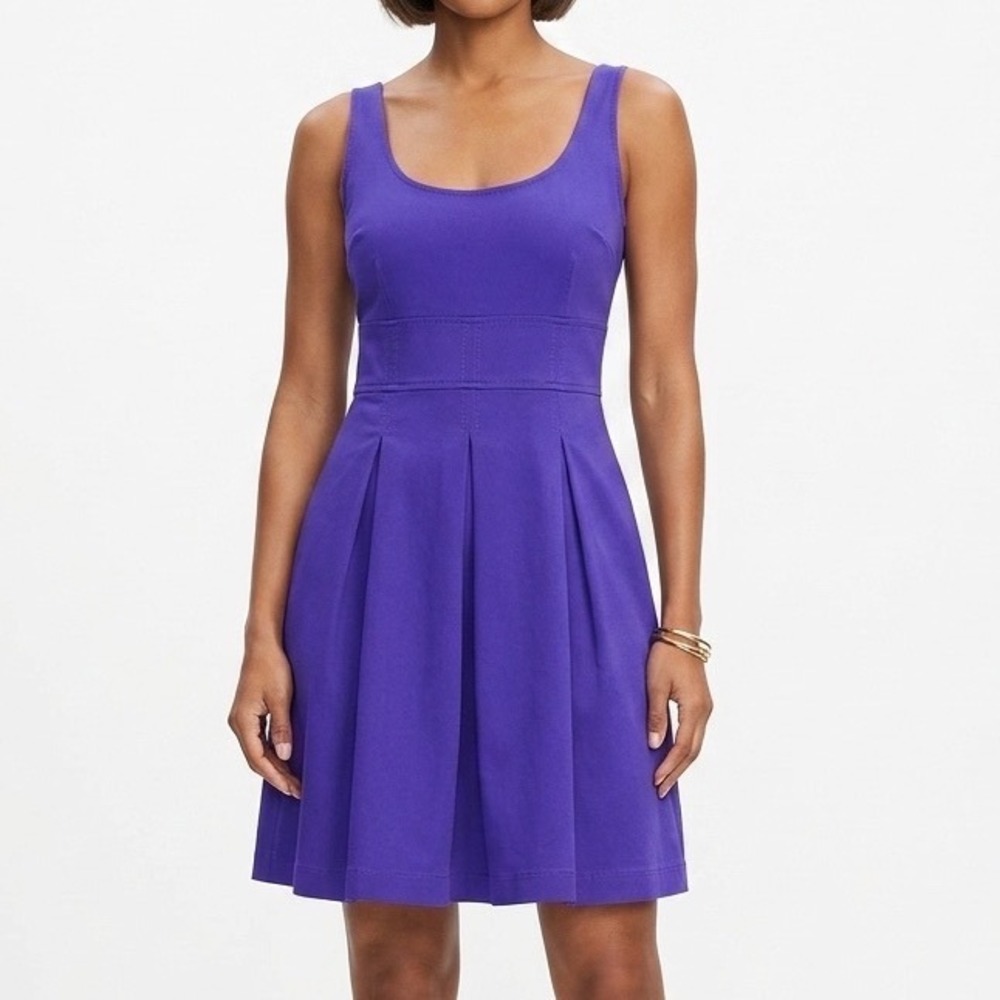 LOFT Purple Fit & Flare Dress 8 Violet Sleeveless Scoop Neck